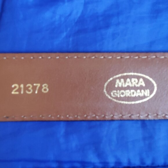 Mara Giordani Mens 36 Belt Leather Made in Italy Brown. Gun Metal Brass Hardware - Picture 6 of 9